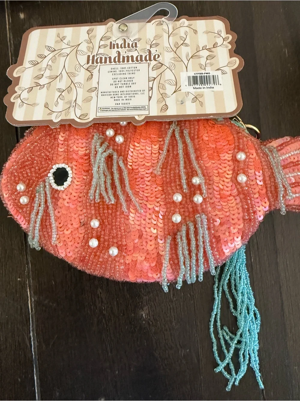 Beaded Coral Sequin Fish Coin Purse